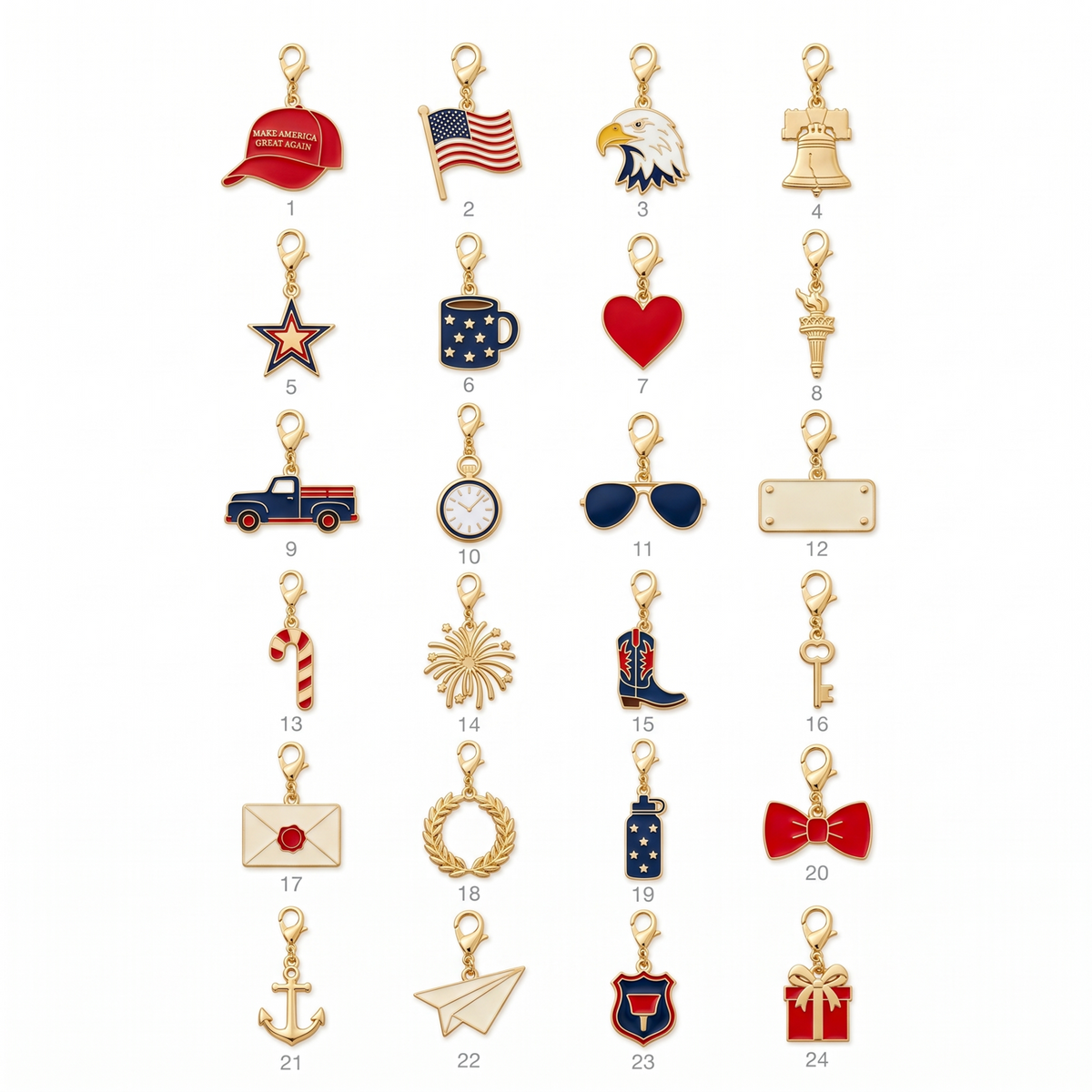 All 24 patriotic enamel charms