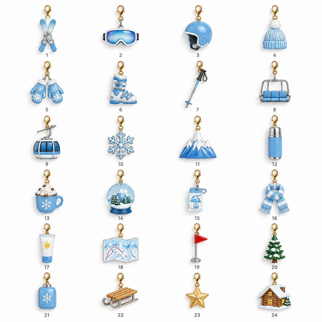 All 24 ski charms